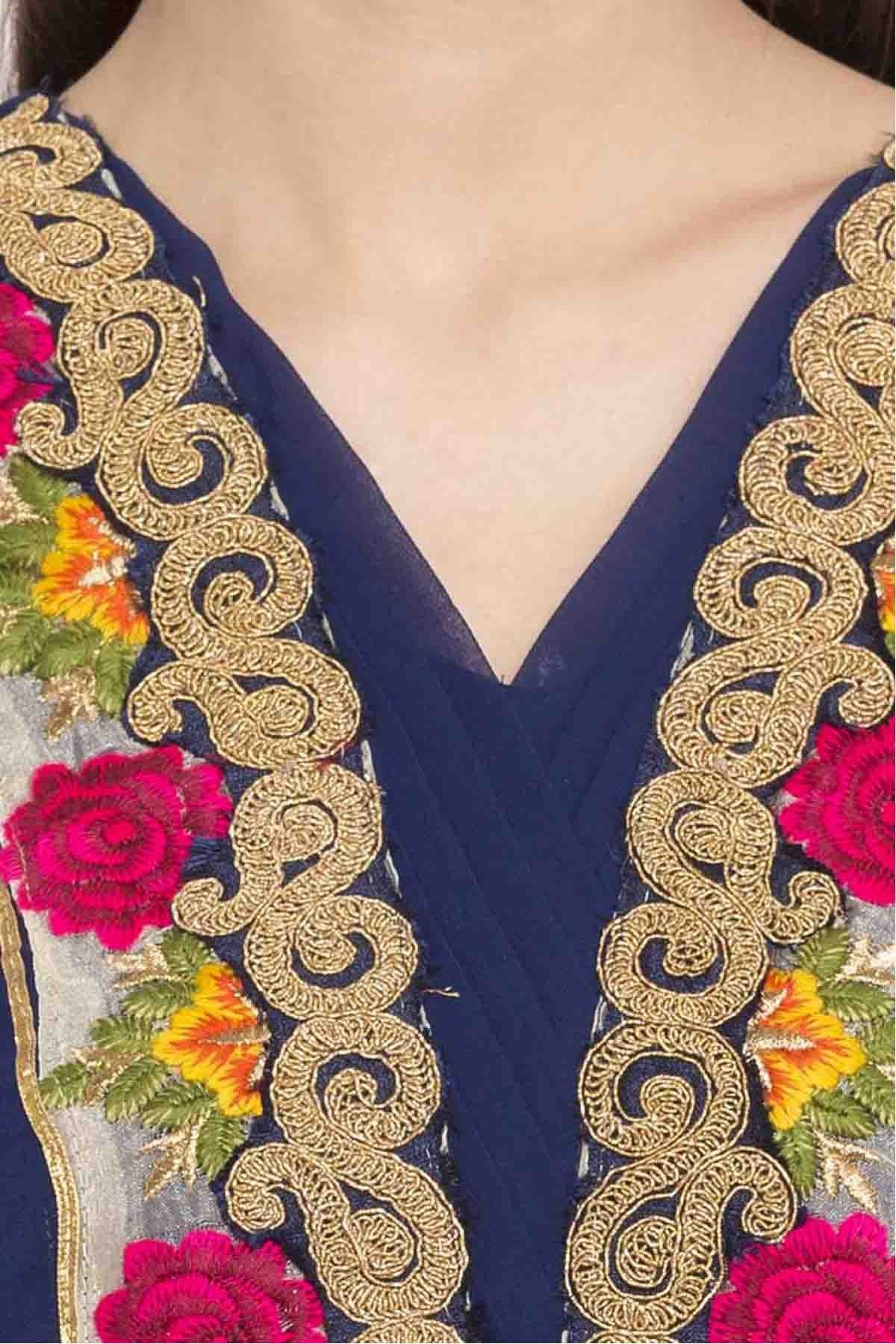 Navy Blue Plus Size Faux Georgette Churidar Suit NCSS10710494