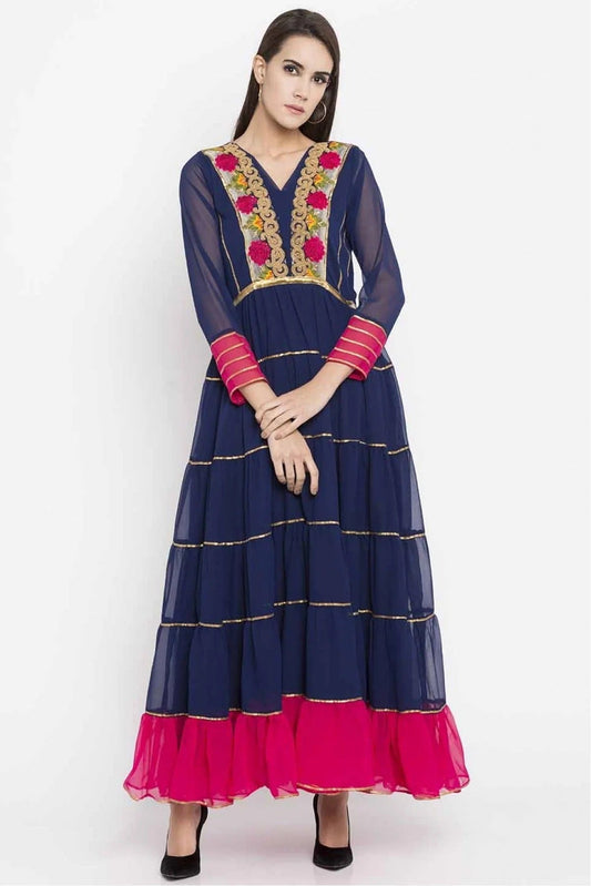 Navy Blue Plus Size Faux Georgette Kurti NCKR10710186