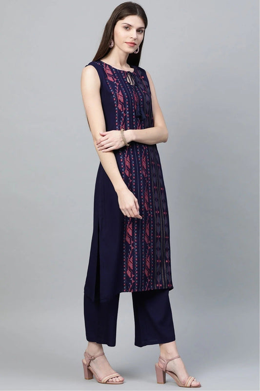Navy Blue Plus Size Rayon Straight Kurti NCKR10610192