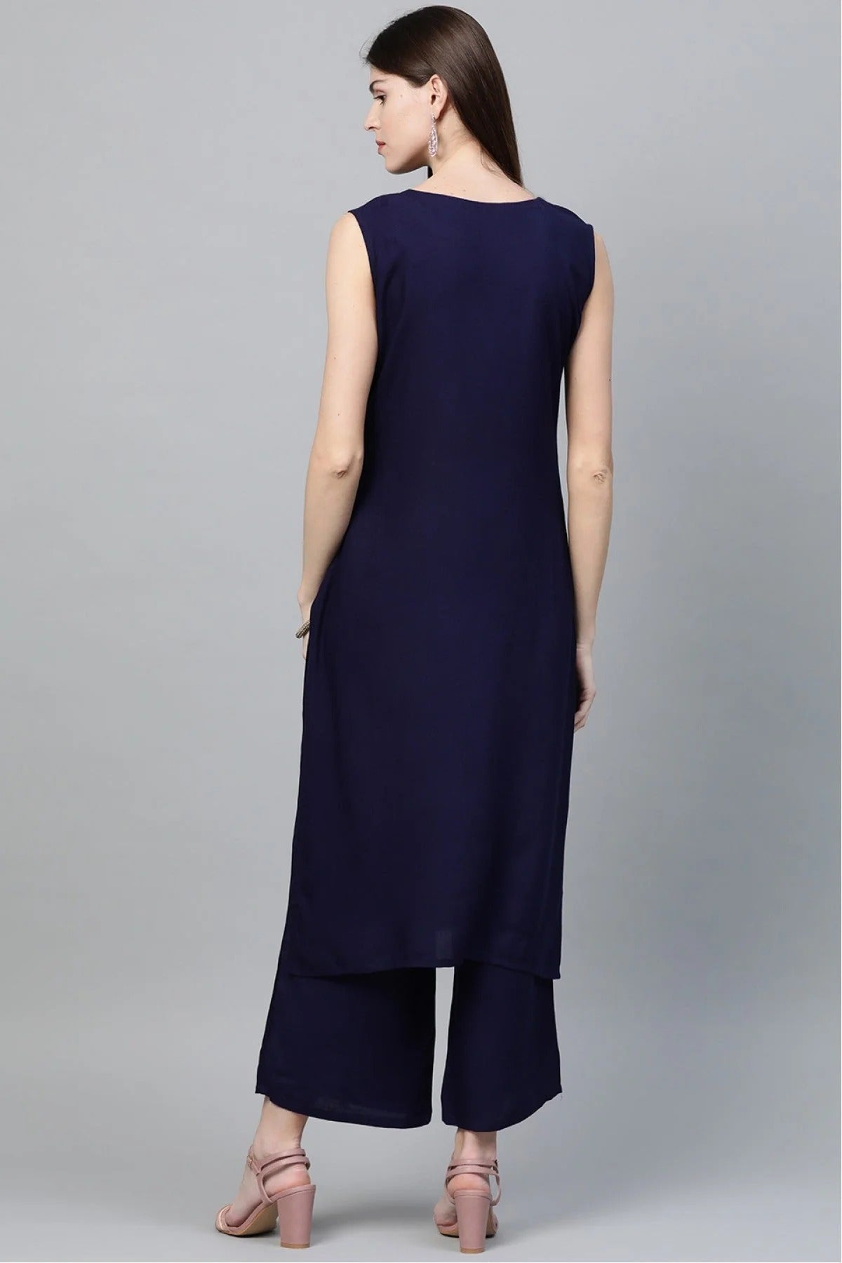 Navy Blue Plus Size Rayon Straight Kurti NCKR10610192