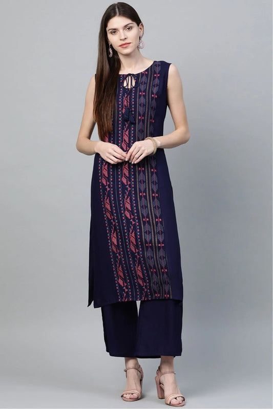 Navy Blue Plus Size Rayon Straight Kurti NCKR10610192
