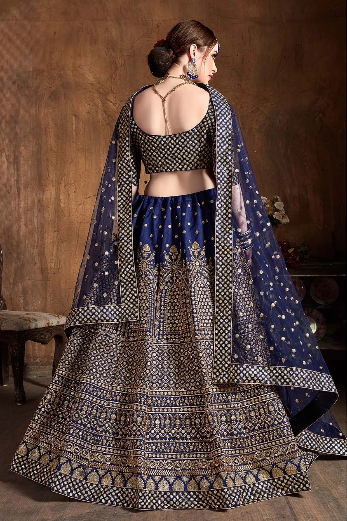 Navy Blue Raw Silk Lehenga Choli NCLC10110303