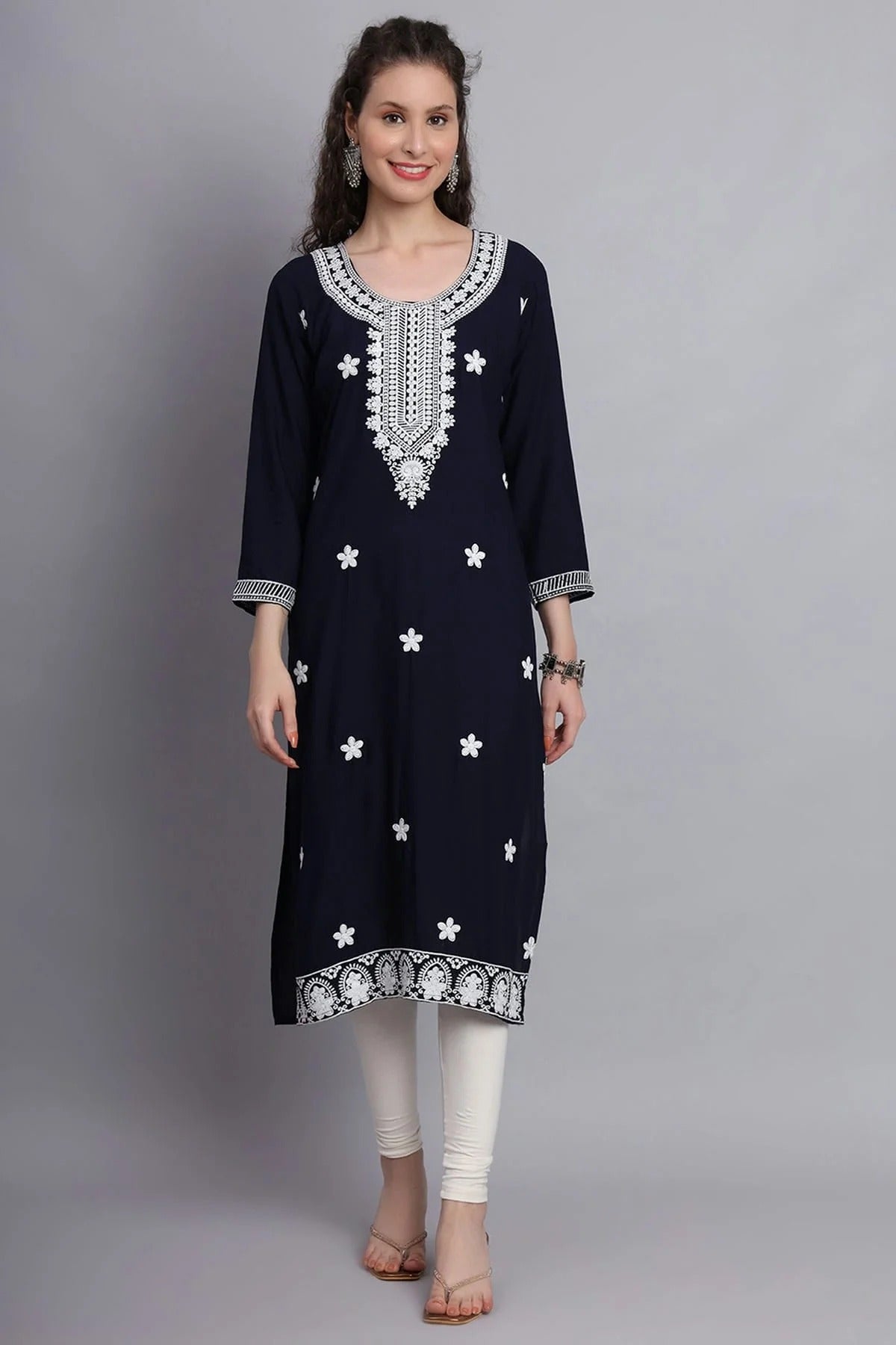 Navy Blue Rayon Kurti NCKR11112113