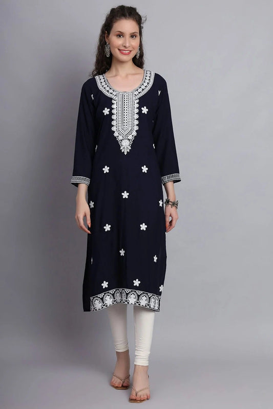 Navy Blue Rayon Kurti NCKR11112113