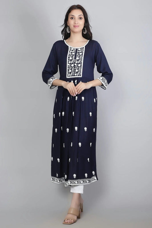 Navy Blue Rayon Kurti NCKR11112121