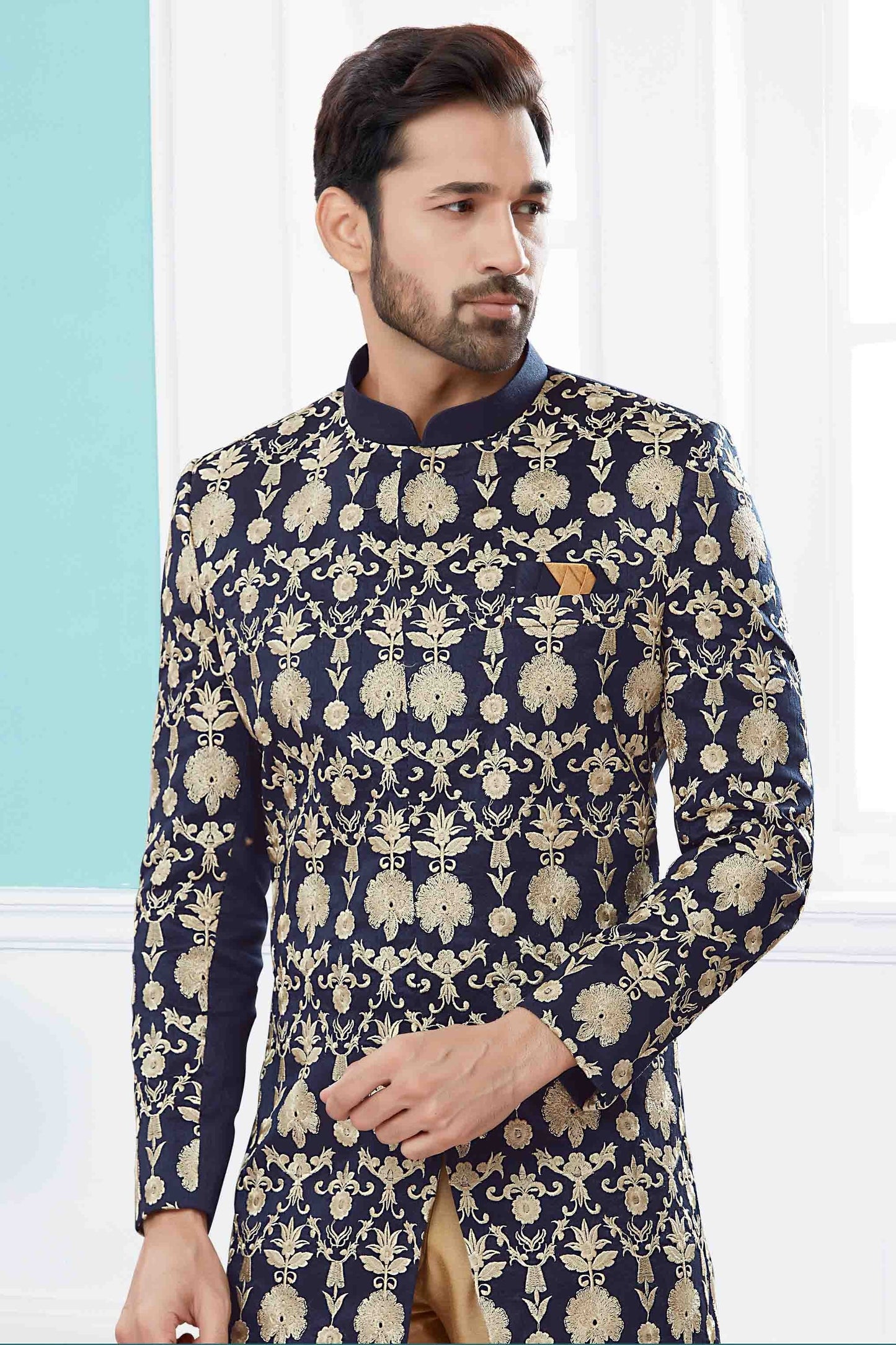 Navy Blue SherwaniIn Velvet NCSH10410514