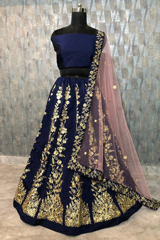 Navy Blue Taffeta Silk Lehenga Choli NCLC10210102