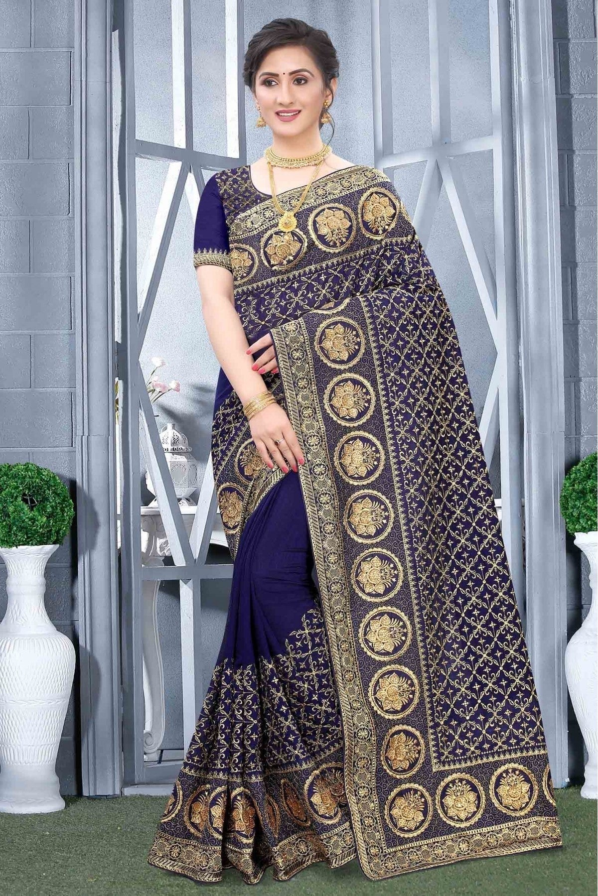 Navy Blue Vichitra Silk Designer Saree NCSD10910563
