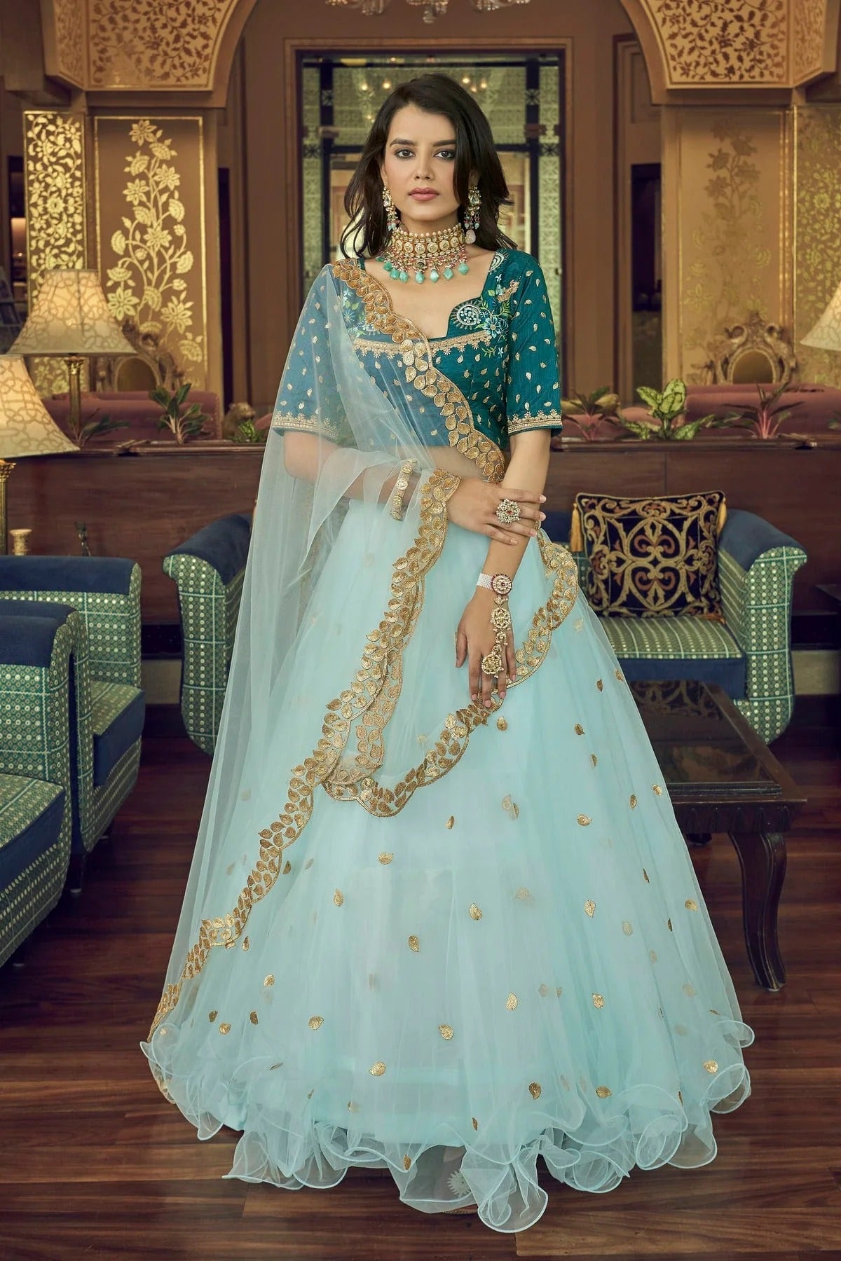 Nylon Net Designer Lehenga CholiIn Sky Blue NCLC12710149