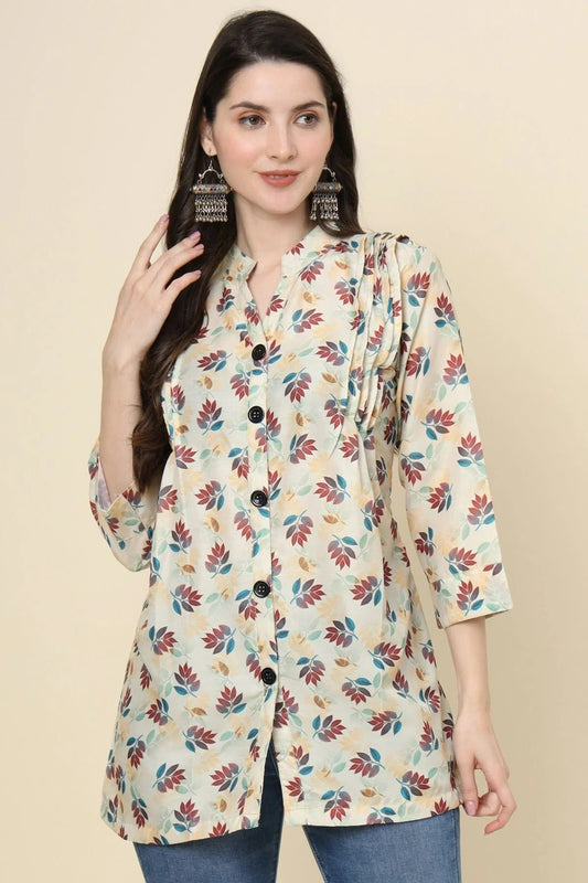 Off White Cotton Printed Readymade Top  NCTP11112305