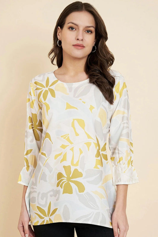 Off White Crush Crepe Readymade Top  NCTP11112265