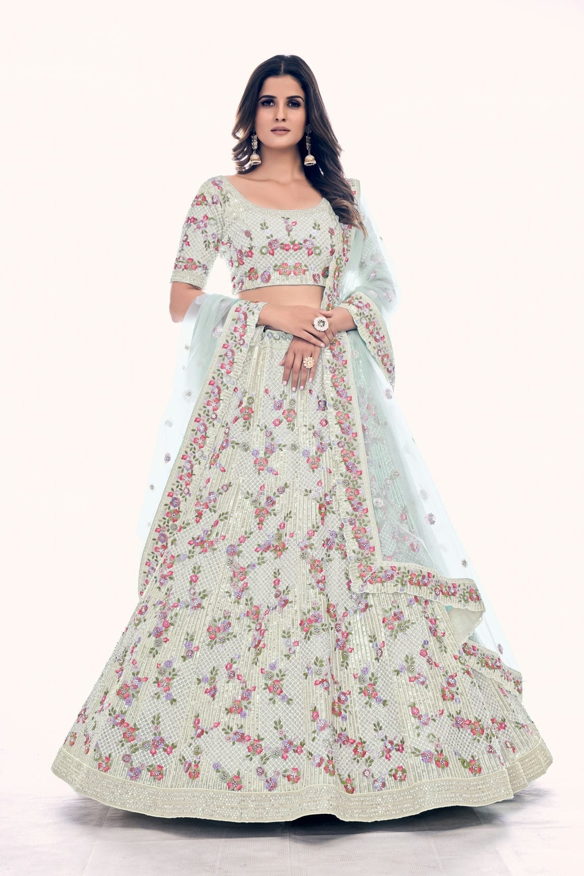 Off White Embroidery Soft Net Lehenga Choli NCLD10810280