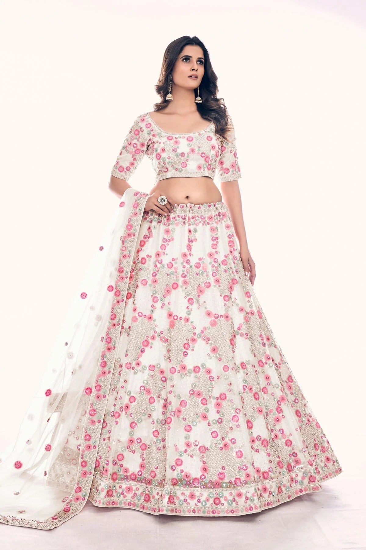 Off White Embroidery Soft Net Lehenga Choli NCLD10810284