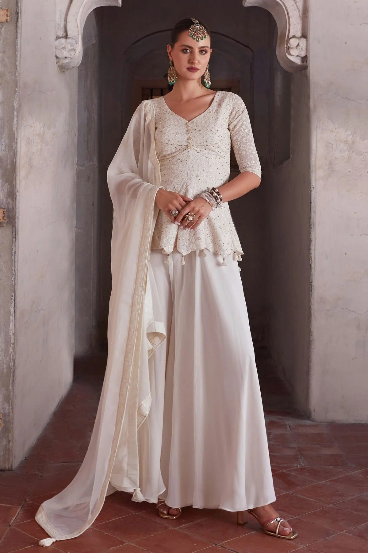 Off White Georgette Sharara Suit NCSS11410580