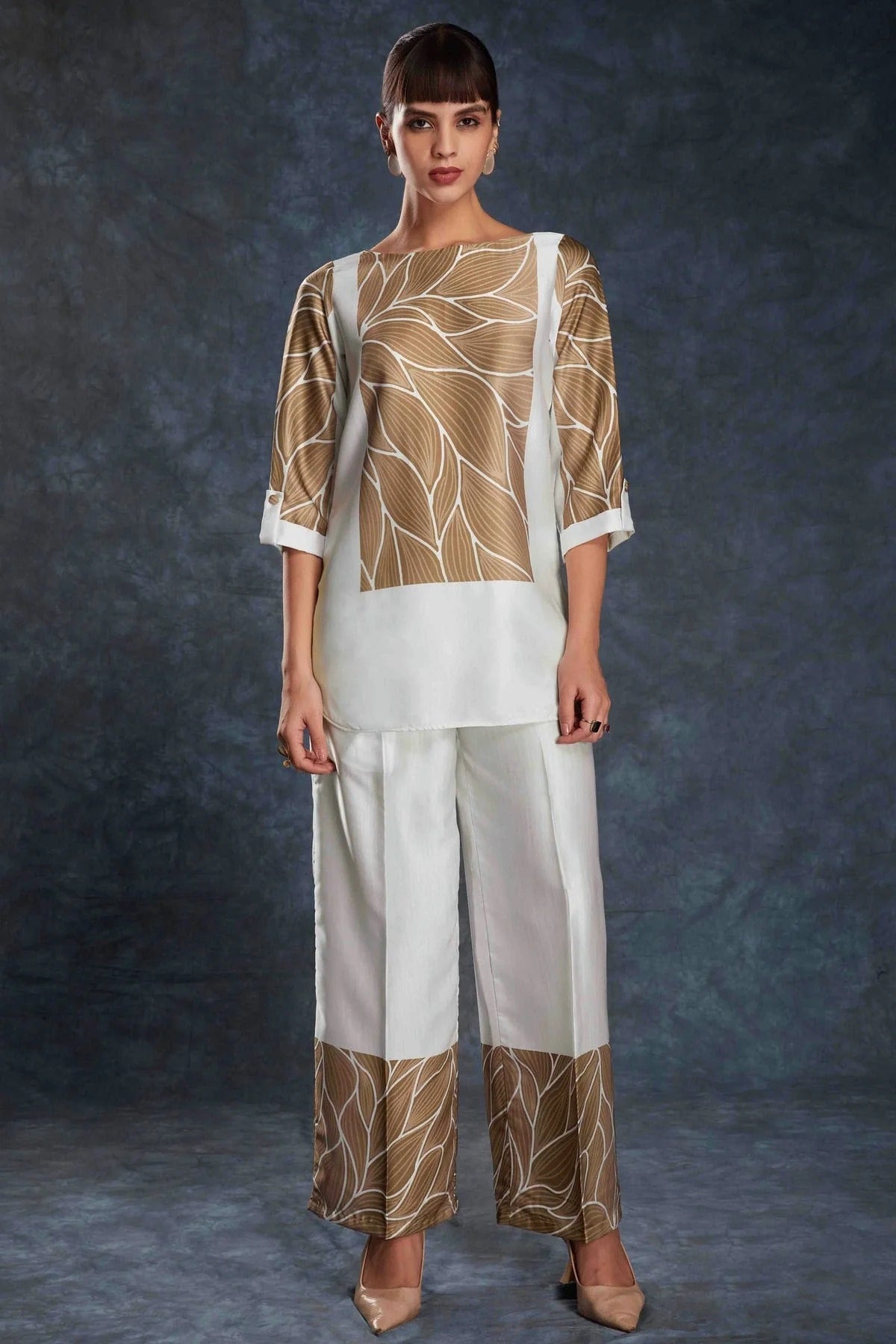 Off White Linen Satin Co-Ord Set NCTP10810127