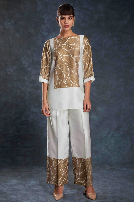Off White Linen Satin Co-Ord Set NCTP10810127
