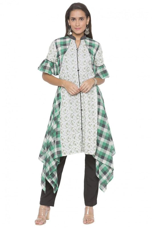 Off White Plus Size Cotton Embroidery Kurta Set NCKR10710253
