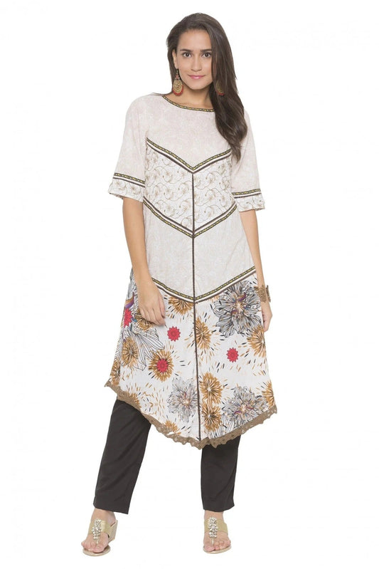 Off White Plus Size Cotton Embroidery Kurta Set NCKR10710279