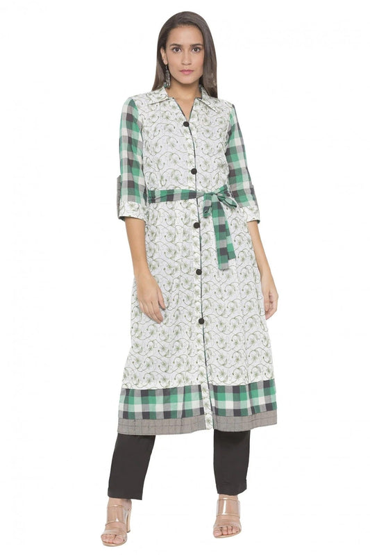 Off White Plus Size Cotton Embroidery Kurta Set NCKR10710282
