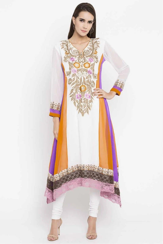 Off White Plus Size Faux Georgette Kurti NCKR10710184