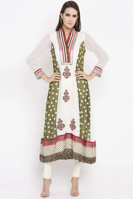 Off White Plus Size Faux Georgette Kurti NCKR10710187