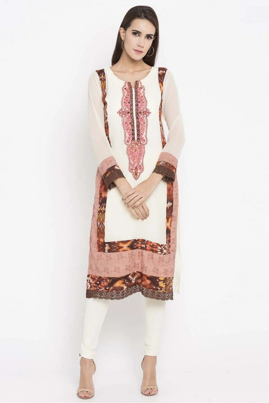 Off White Plus Size Faux Georgette Kurti NCKR10710189