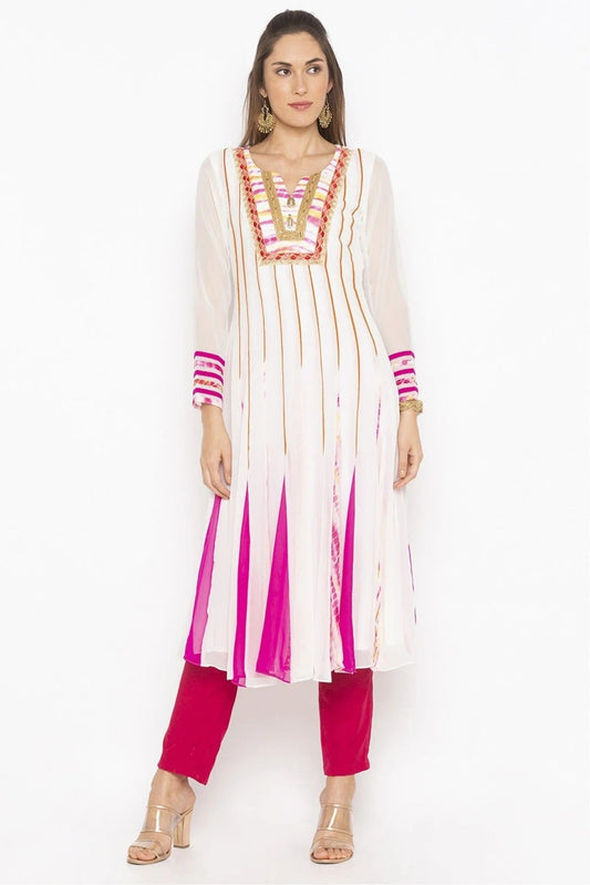 Off White Plus Size Georgette Embroidery Kurta Set NCKR10710210