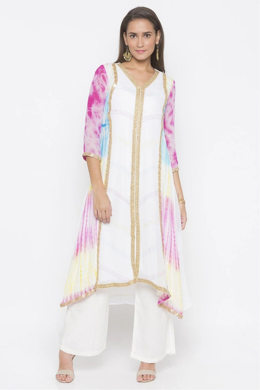 Off White Plus Size Georgette Embroidery Kurta Set NCKR10710211
