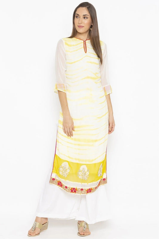 Off White Plus Size Georgette Embroidery Kurta Set NCKR10710224