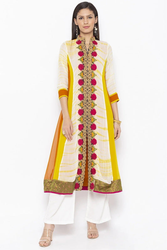 Off White Plus Size Georgette Embroidery Kurta Set NCKR10710228