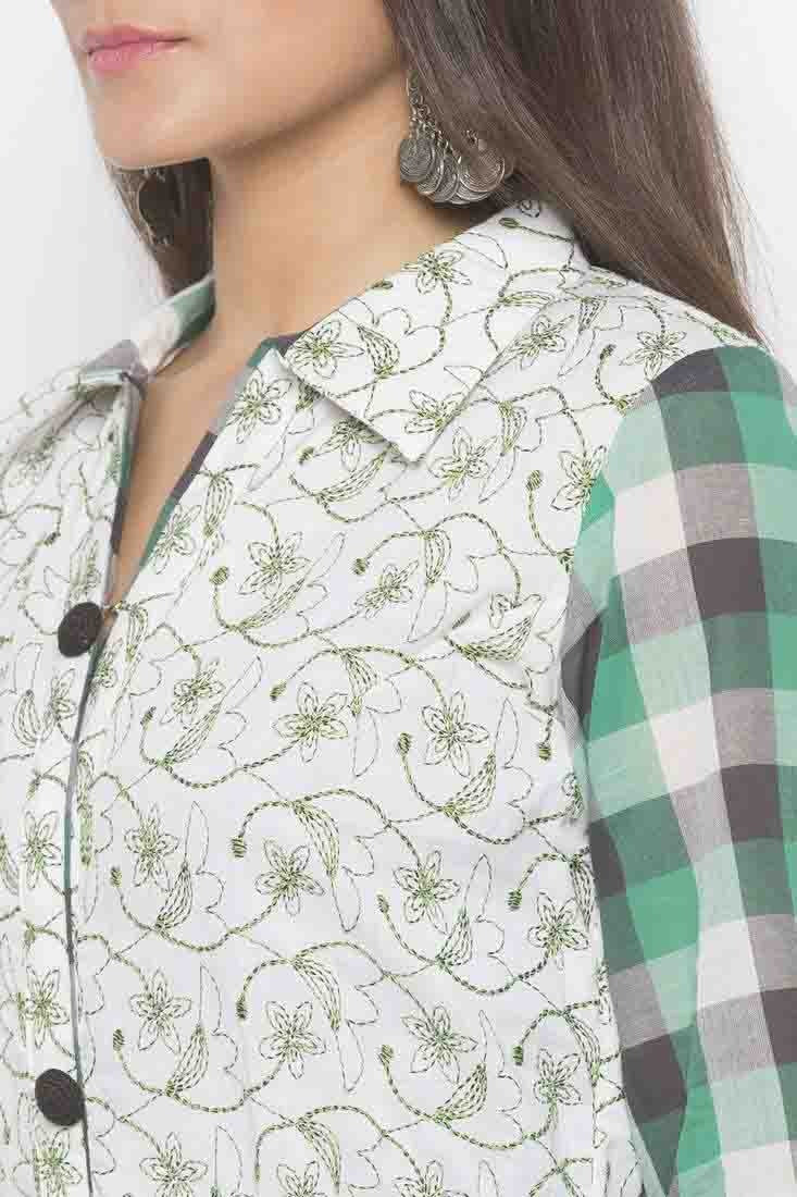 Off White Plus Size Stitched Cotton Embroidery Pant Style Suit NCSS10710578