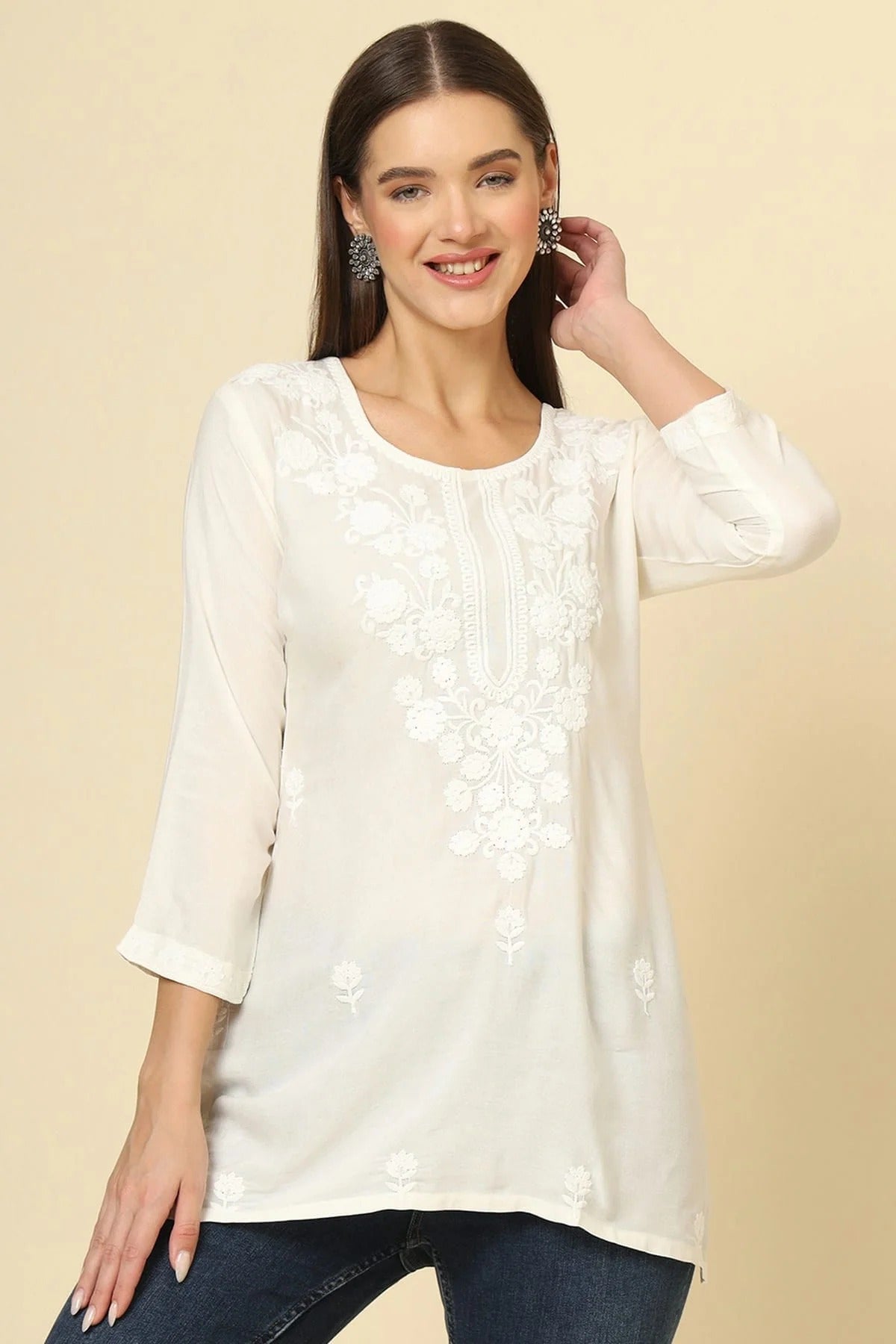 Off White Rayon Readymade Top  NCTP11112245