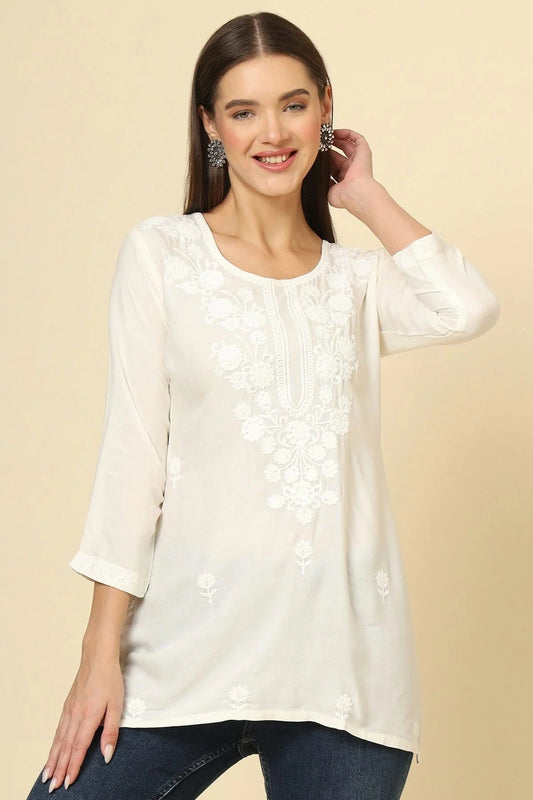 Off White Rayon Readymade Top  NCTP11112245