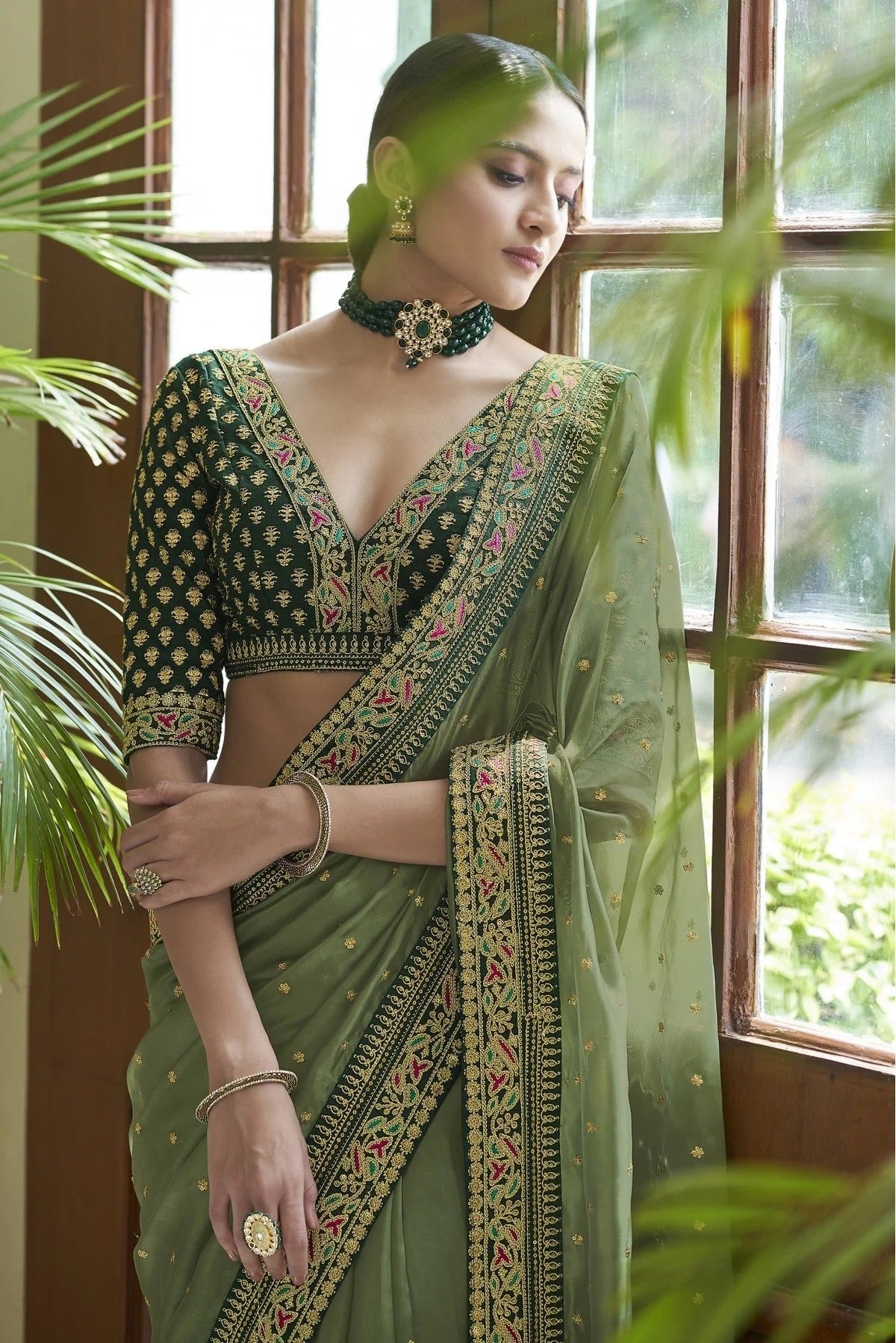 Olive Green Art Silk Designer Saree NCSD10810609