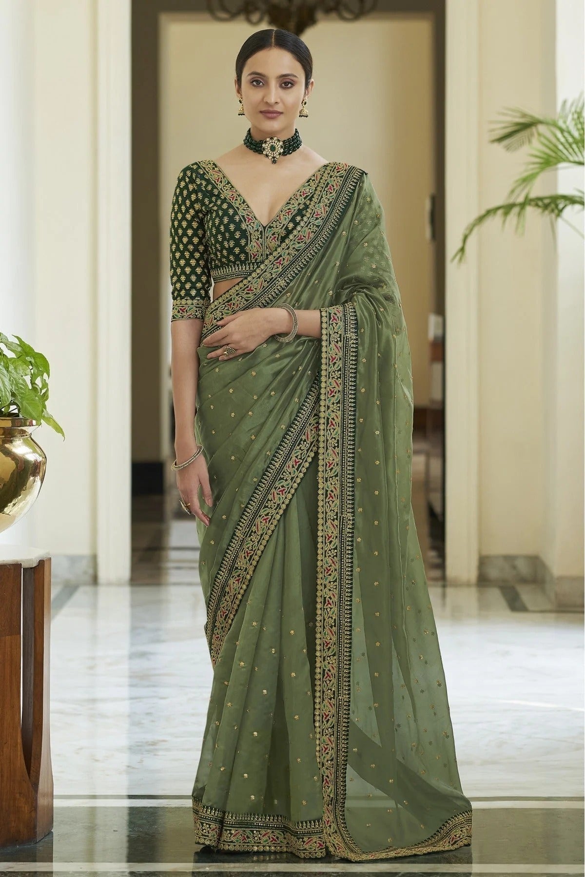 Olive Green Art Silk Designer Saree NCSD10810609