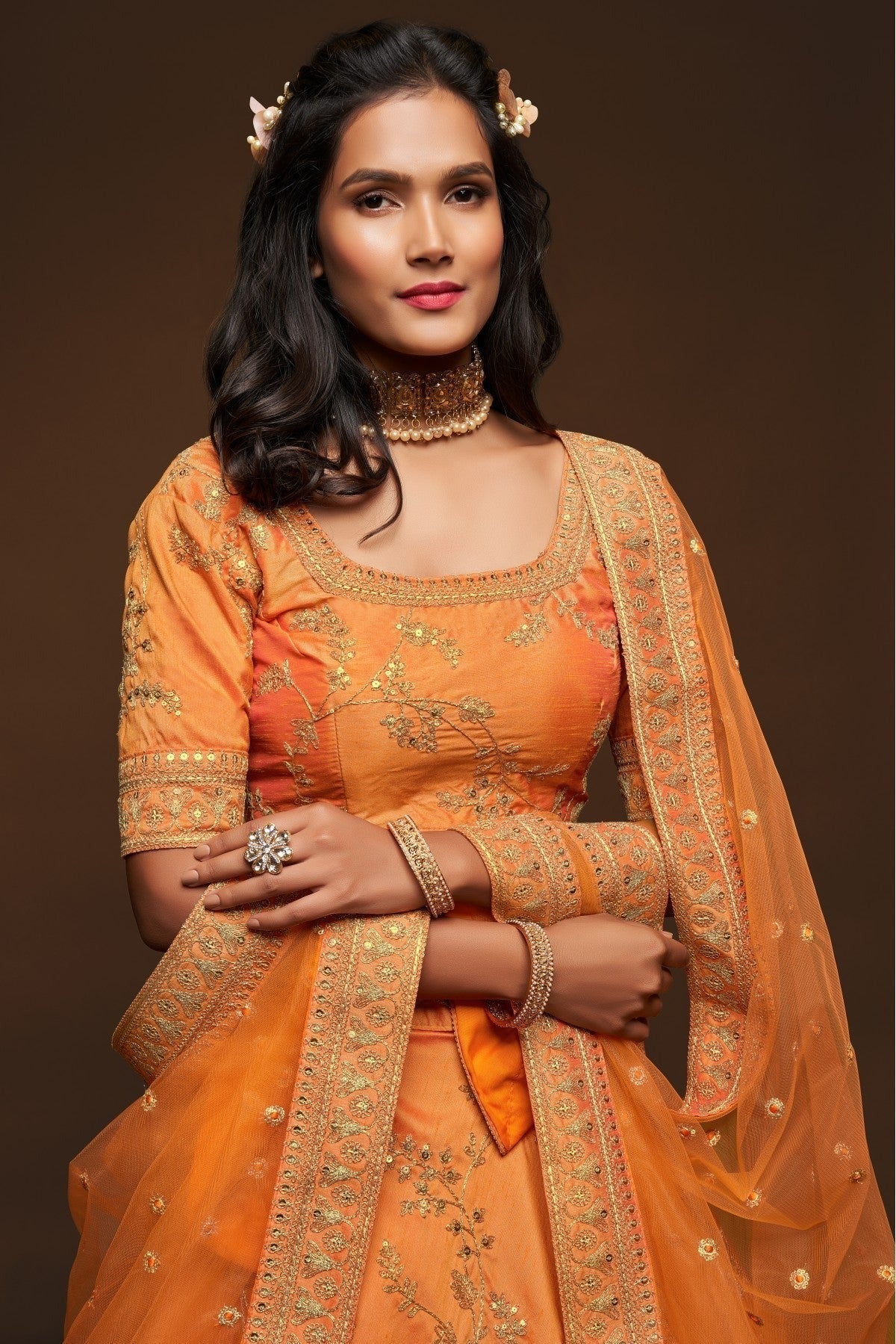 Orange Art Silk Lehenga Choli NCLC10110346