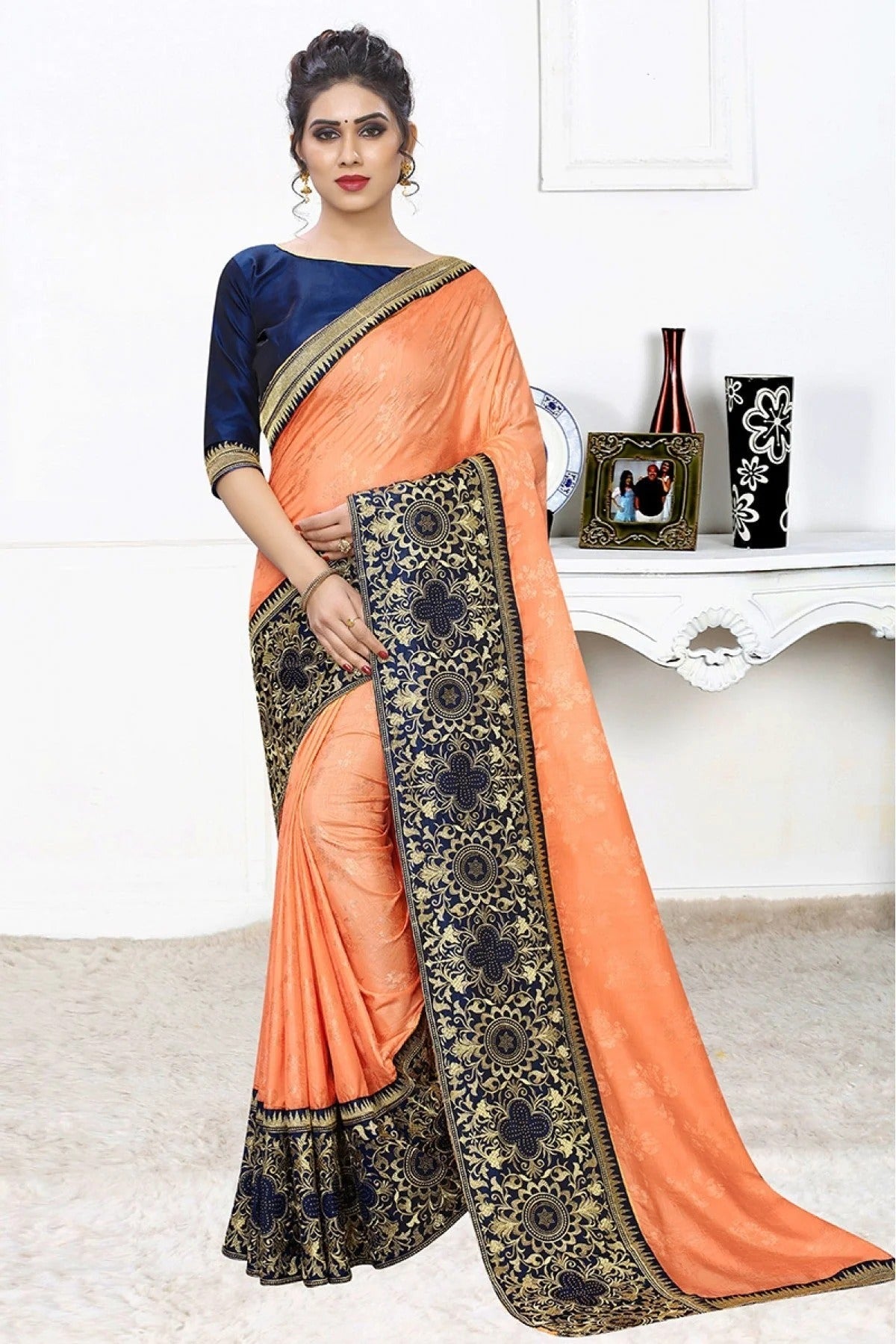 Orange Jacquard Silk Designer Saree NCSD11210648