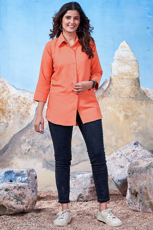 Orange Maaza Cotton Solid Readymade Top  NCTP11112316