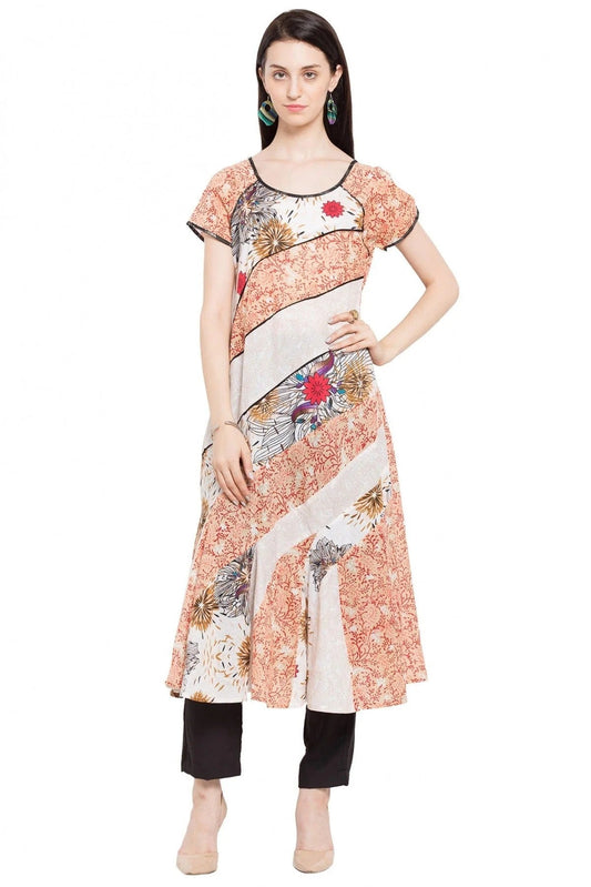 Orange and White Plus Size Cotton Kurti NCKR10710161