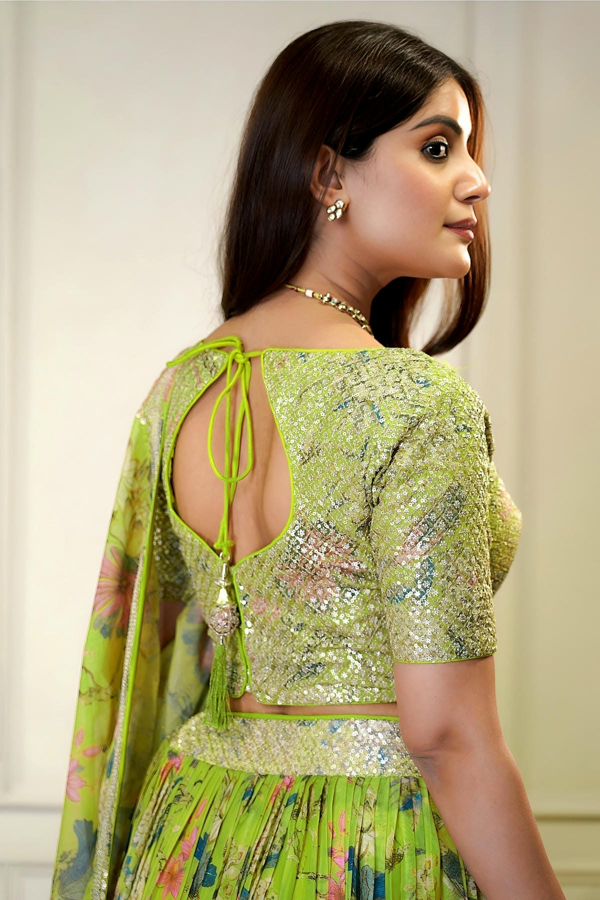 Organza Lehenga Choli In Neon Green Colour LC10110199