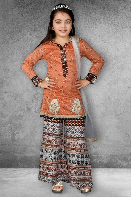Peach Chanderi Silk Printed Sharara Suit NCGW10710799