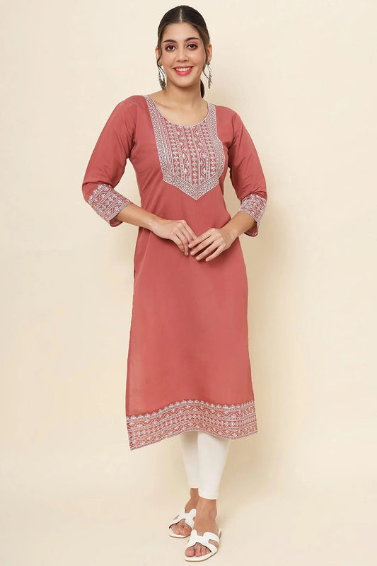 Peach Cotton Kurti NCKR11112091