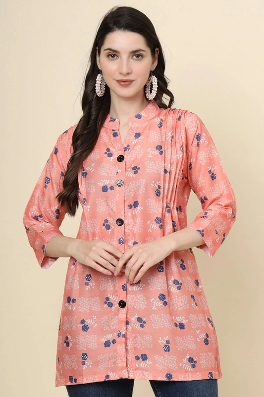 Peach Cotton Printed Readymade Top  NCTP11112307