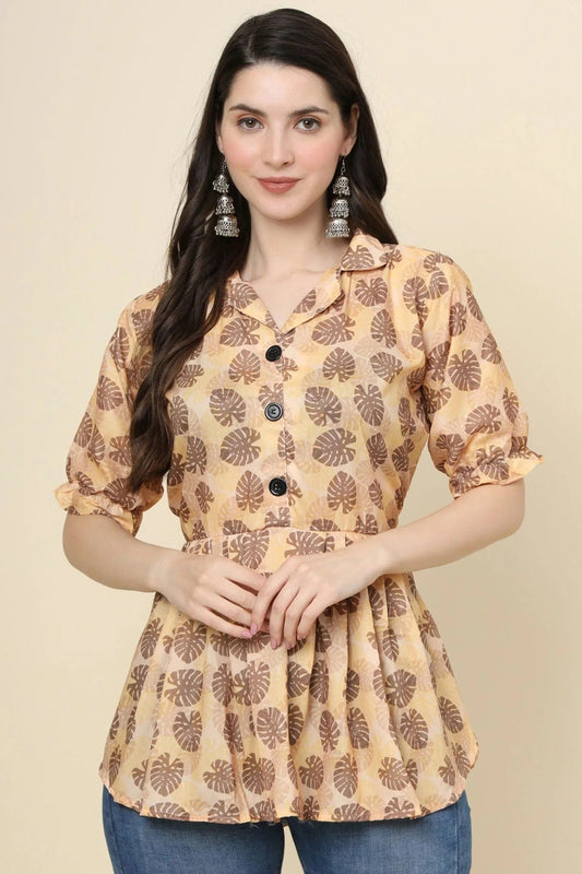 Peach Cotton Printed Readymade Top  NCTP11112309