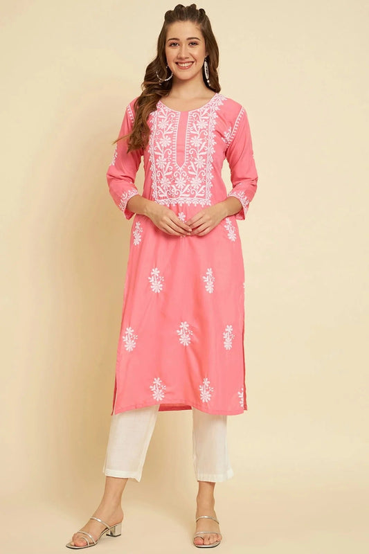 Peach Cotton Slub Kurti NCKR11112185