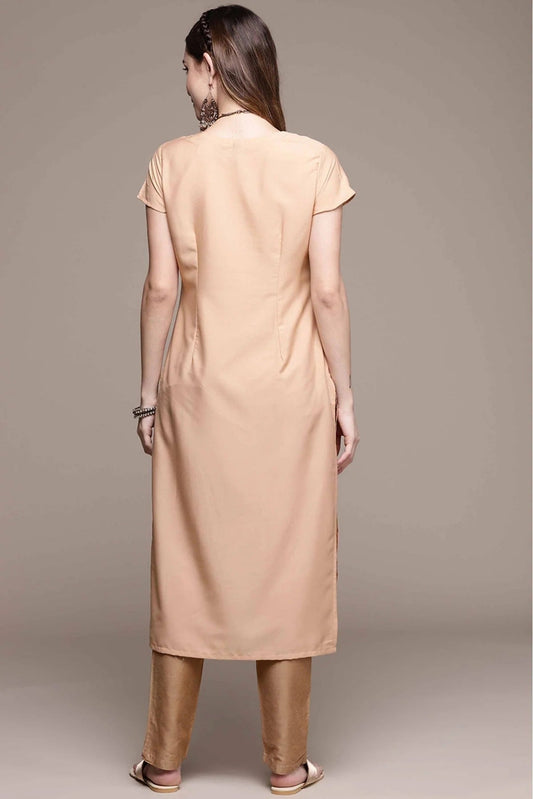 Peach Crepe Foil Print Kurti NCKR10610195