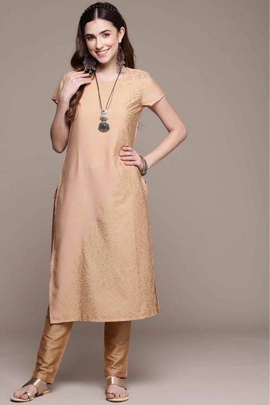Peach Crepe Foil Print Kurti NCKR10610195