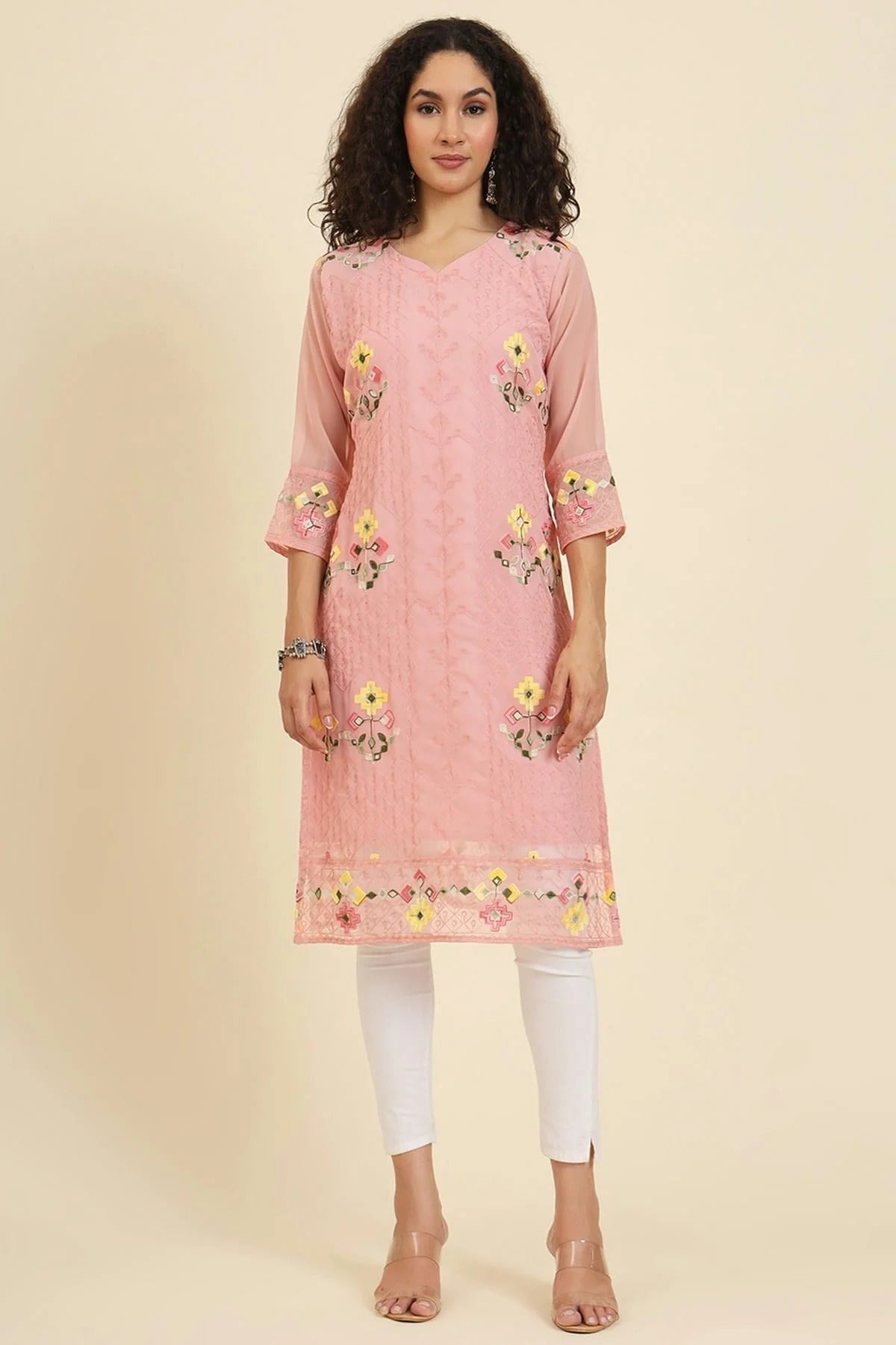 Peach Georgette Kurti NCKR11112059