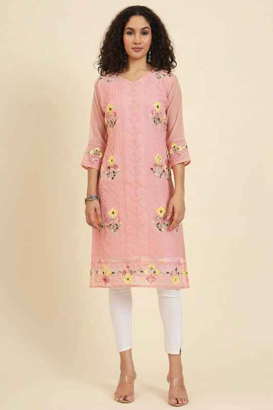 Peach Georgette Kurti NCKR11112059