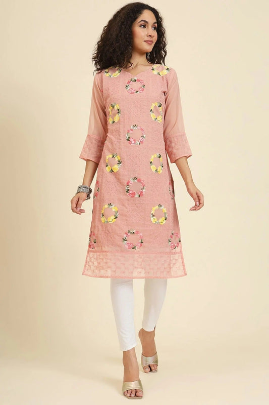 Peach Georgette Kurti NCKR11112066
